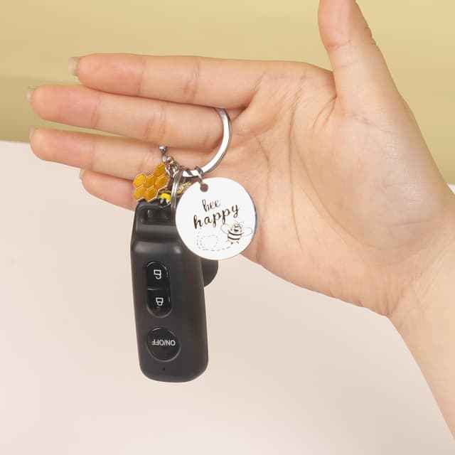 Bee Keychain Inspirational Keyring Gifts - Bee Keyrings, Bee Charm, Honey Key Ring, Cute Bee Accessory Keyrings, Bee Happy Keychain Gifts for Men Women Boys Girls Bag Purse Wallet Handbags Backpack