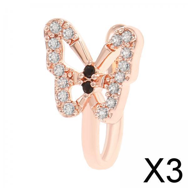 3xFake Nose Ring Rhinestone Copper No Piercing Clip on Nose Ring for Women Men Rose Aureate