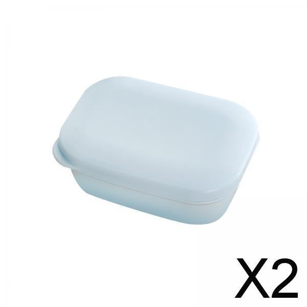 2xDetachable Soap Holder with Lid with Removable Draining Tray for Camping Gym Blue