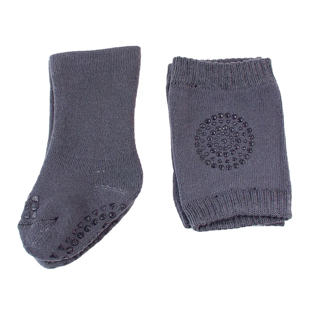 Baby Crawling Anti-SlipToddlers Kneepads with Anti Slip Socks Dark Grey