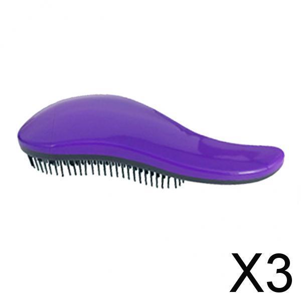 3xHair Brush   Free Hair Combs Unique Handle Detangling Comb Purple