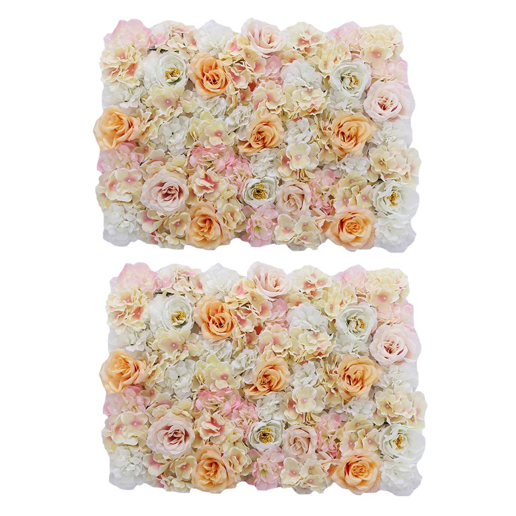 2Pieces Artificial Flower Wall Wedding Venue Flower Pillar Decor Champagne