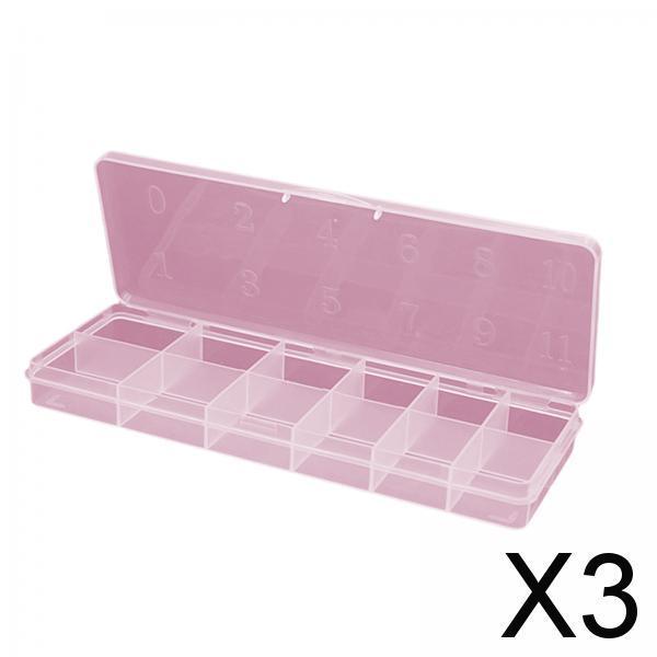 3x12 Slots Nail Tips Organizer Box Empty for False Nail Tips Art Crafts Beads Pink