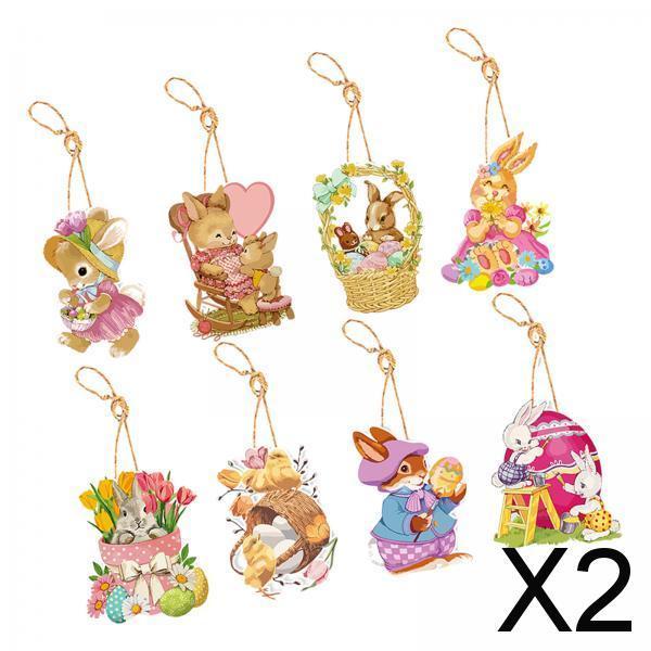 2x8Pcs Easter Decorations for The Home Hanging Ornaments for Wall Window Decor Style B