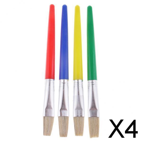 4x4x Flat Brush Kid Artist Paint Brushes Set Watercolor Acrylic Oil Painting