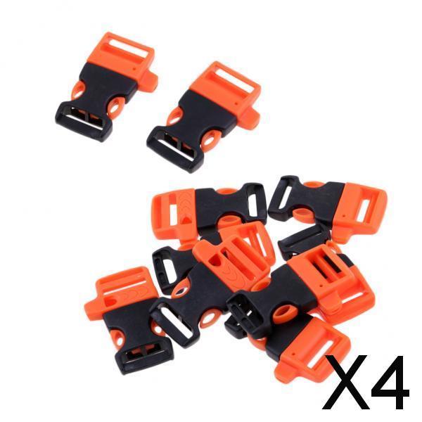 4x10pcs Cord Bracelet Side Release Buckle Survival Whistle 5.5x3.5cm Orange