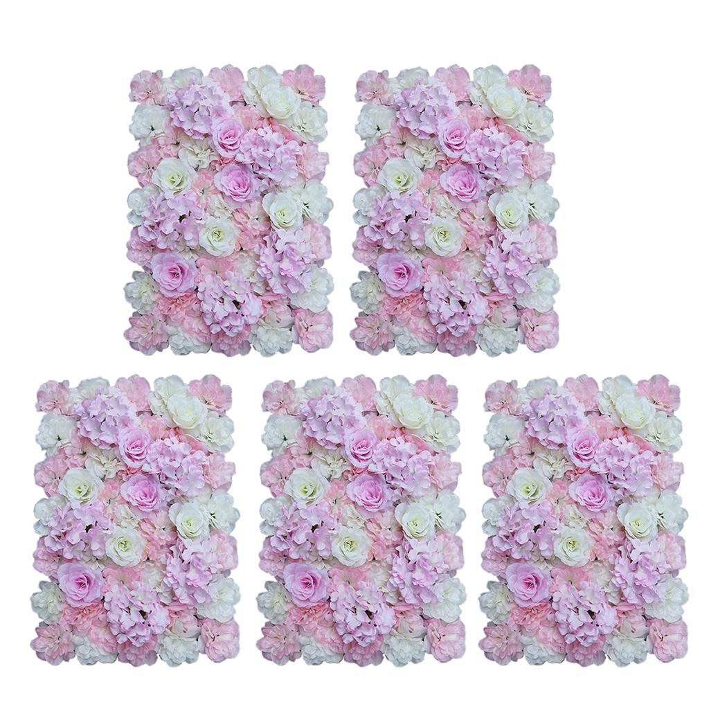 5 Pieces Artificial Flower Wall Panels Wedding Venue Decor Pink White
