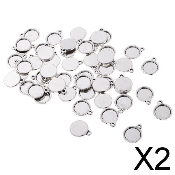 2x50 Pieces Blank Round Cabochon Bezel Settings Pendants Charms Base Silver