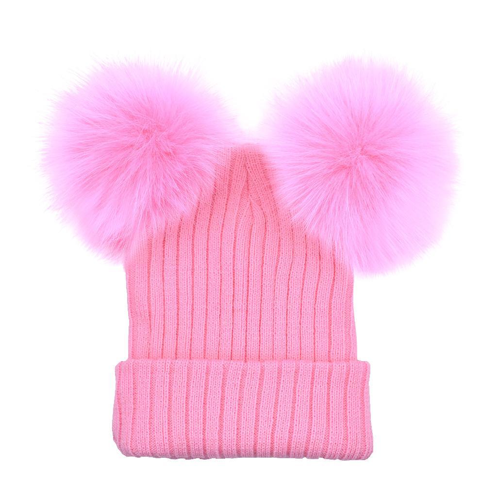 Baby Beanie Hat Cap Winter Warm Double Pom Bobble Knit Ski Pink for Mother