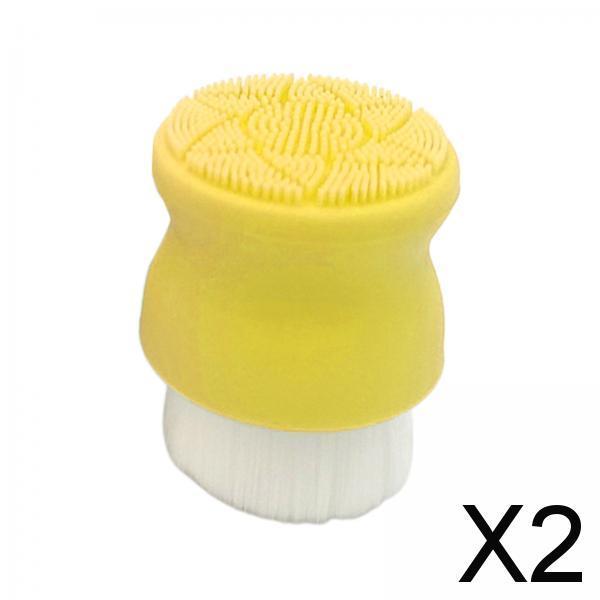 2xManual Face Washing Brush Soft Bristle and Exfoliating Silicone Pad Yellow