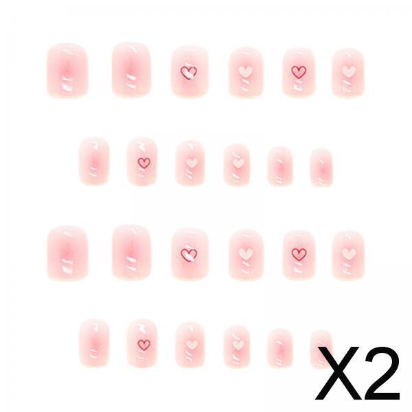2xValentine's Day Press on Nails Red White Hearts for Wedding Dating