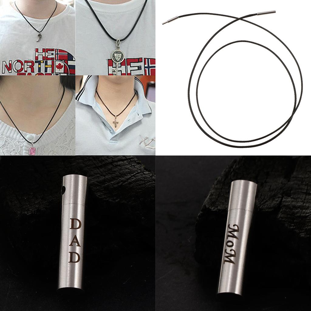 4 Pieces Cylinder Stainless Steel Urn Cremation Family Keepsake Pendant Cord
