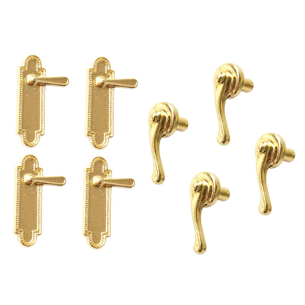 8 Pieces Dollhouse Miniatures Door Pull Handles Locks 1/12 Dolls House Accs