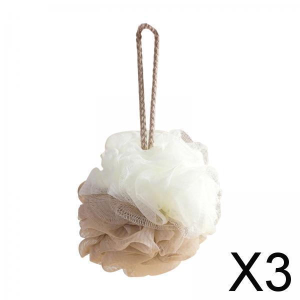 3xShower Loofah Soft Hanging Comfortable Shower Ball for Travel Hotel Bathroom Khaki