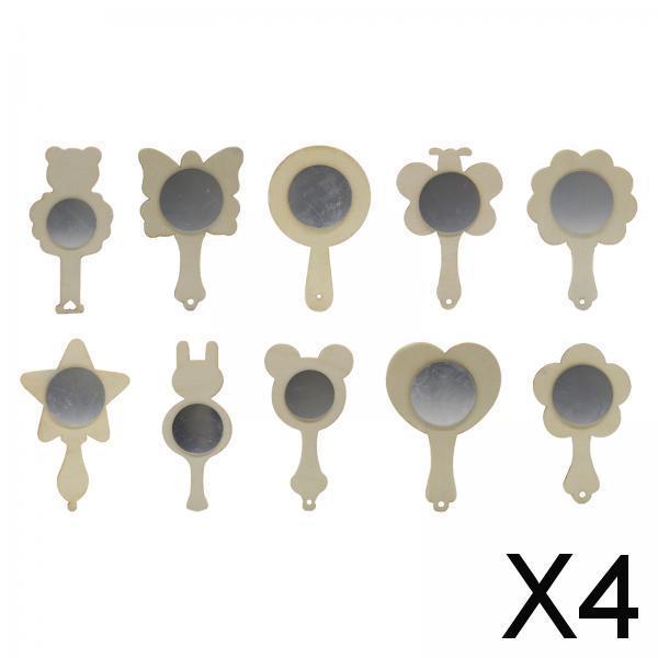 4x10Pcs Unpainted Unfinished Wooden Mirror Handmade Handheld Makeup Mirror