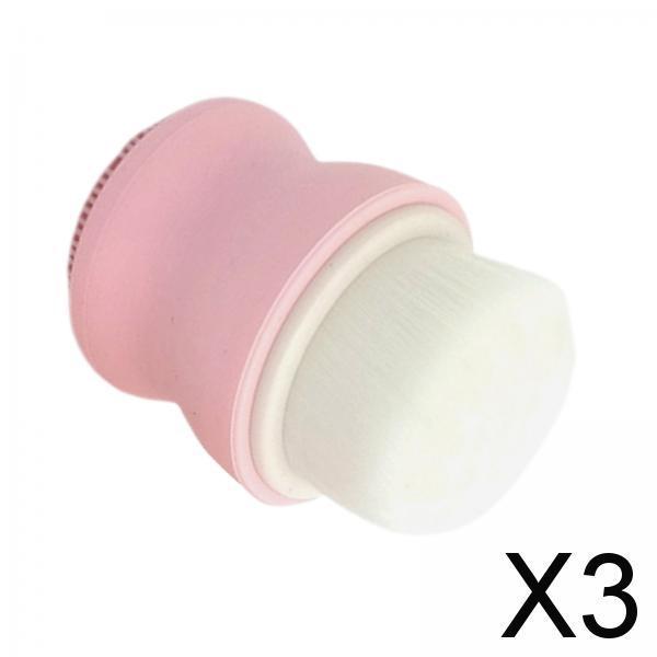 3xManual Face Washing Brush Soft Bristle and Exfoliating Silicone Pad Pink