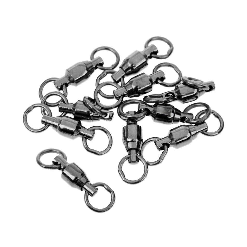10pcs Heavy Duty Ball Bearing Swivel Solid Rings Fishing Swivels Black 2#