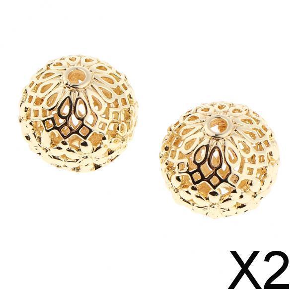 2x2x Gold Plated Hollow Filigree Spacer Loose Beads Jewelry Findings 14MM 
