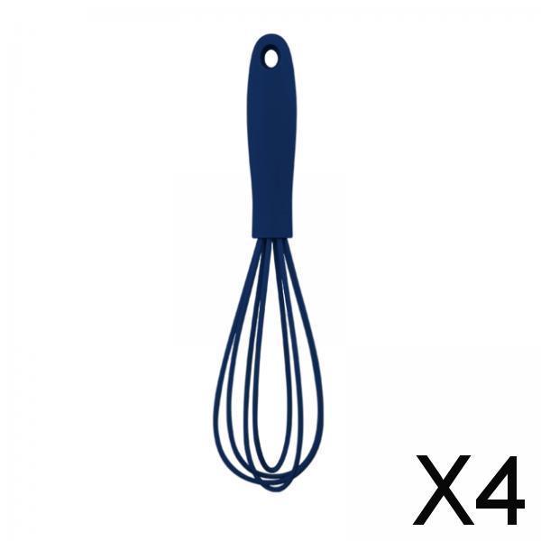 4xSilicone Whisk Kitchen Utensil Non Scratch Mixer Egg Beater Frothing Blue