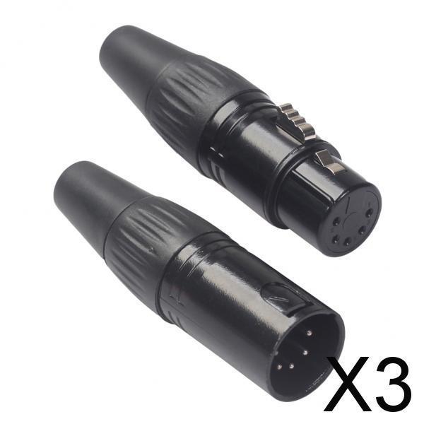 3x Zinc Alloy 5 Pins Audio Video RCA Solderless Adapter Plug