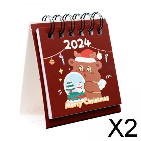 2xCute Standing Flip Desktop Calendar Twin Wire Binding Calendar for Household Red