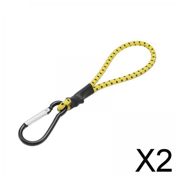 2xBungee Cord with Carabiner Elastic Rope Portable for Outdoor Tents Tarpaulin Yellow Black
