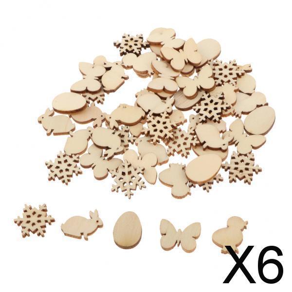 6x50Pcs Unfinished Wood Pieces Cutouts Animals Wooden Shapes for Crafts Decor
