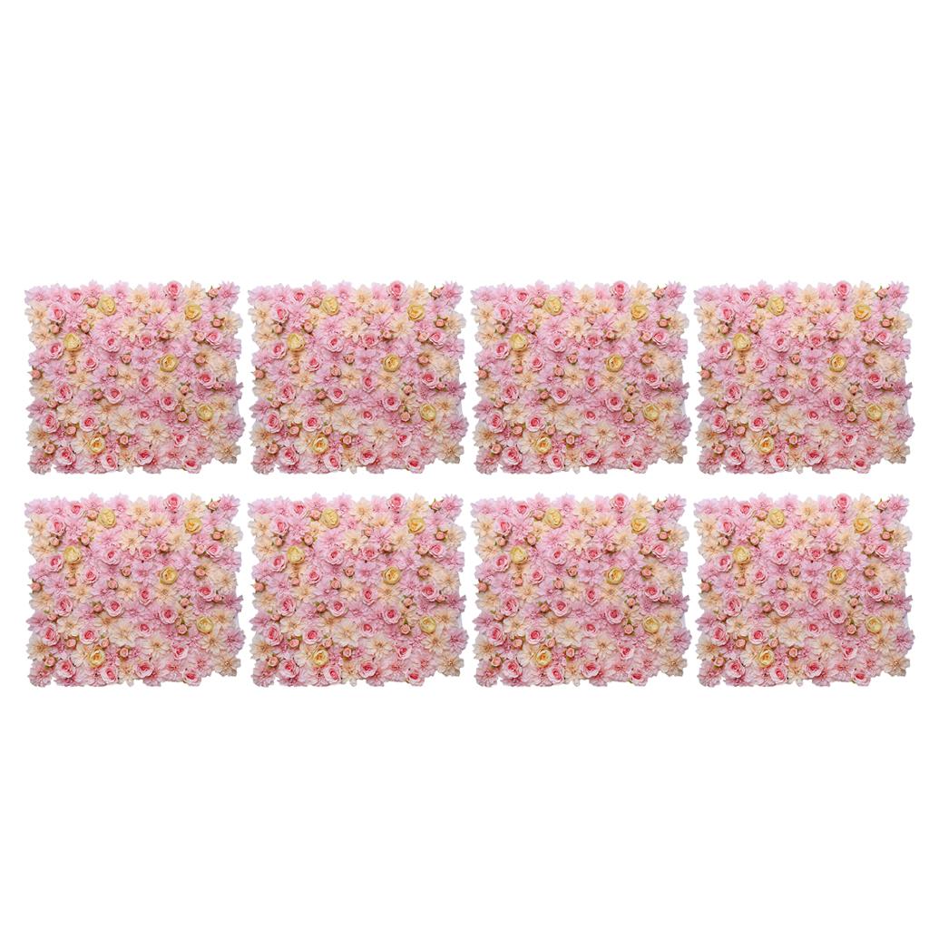 8pcs Artificial Flower Wall Panels Wedding Venue Decor Pink Champagne