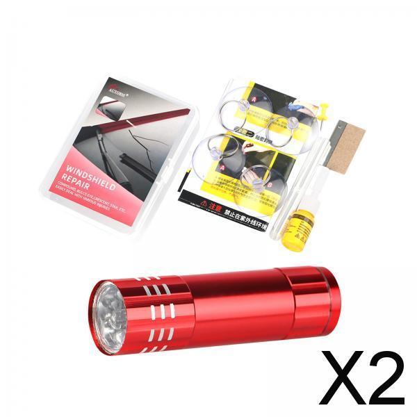 2xWindshield Crack Repair Kit Curing Lamp Automotive Glass Repair Fluid Glue Style A