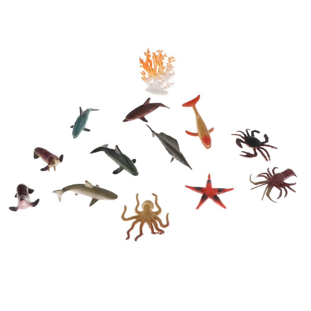 12pcs Plastic Ocean Animals Sea Creatures Model Kids Toy Dolphin Whale Crab