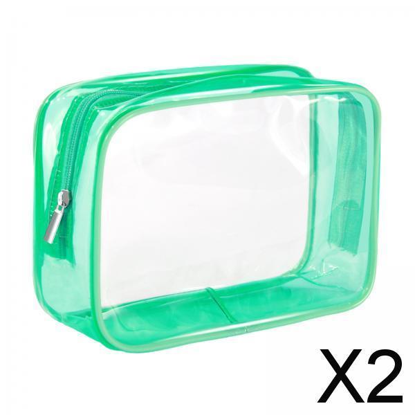 2xWaterproof Toiletry Bag Reusable Holder Container Beach Bag Clear Makeup Bag Green