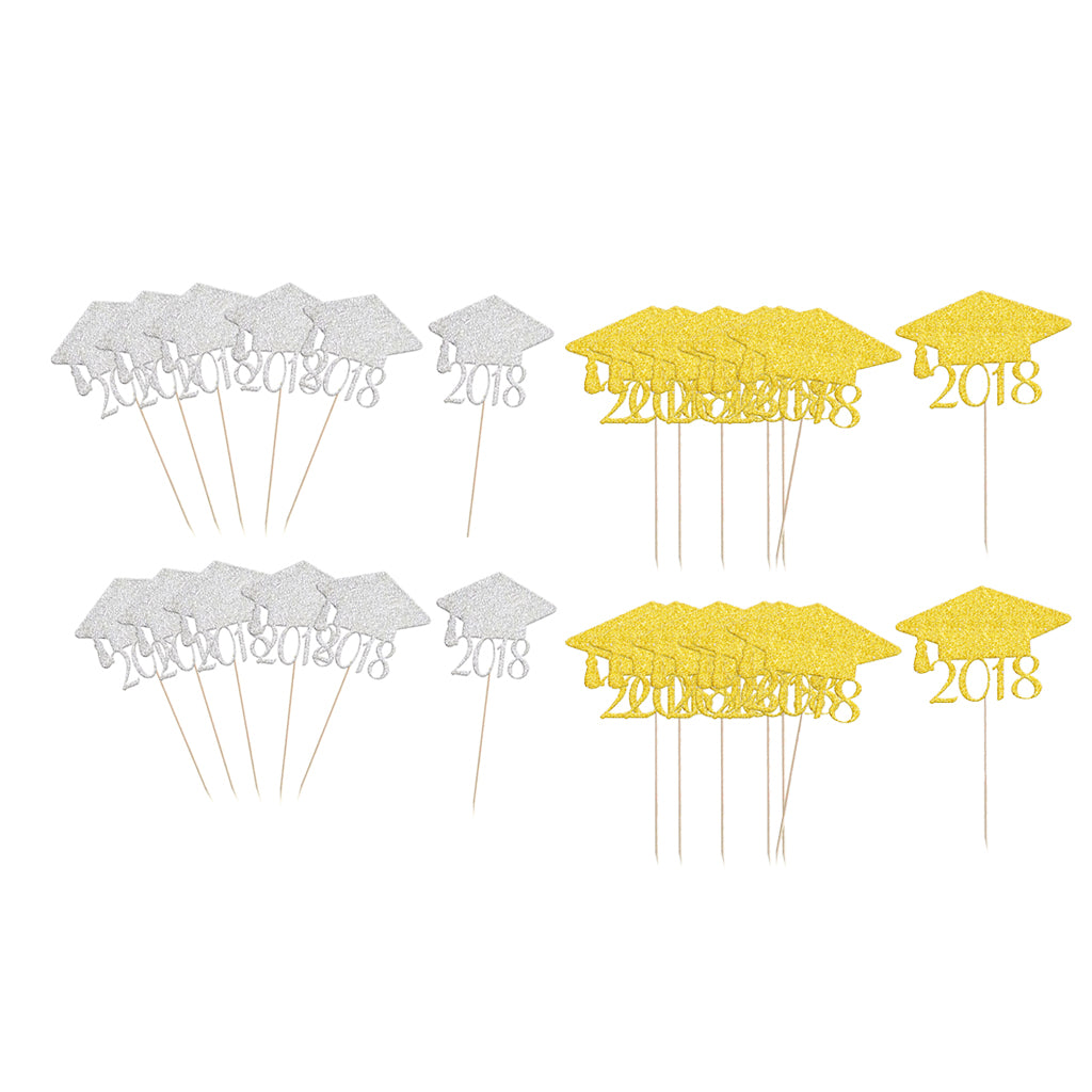 40pcs 2018 Graduation Cap Cupcake Picks Cake Toppers Grad Party Decoration