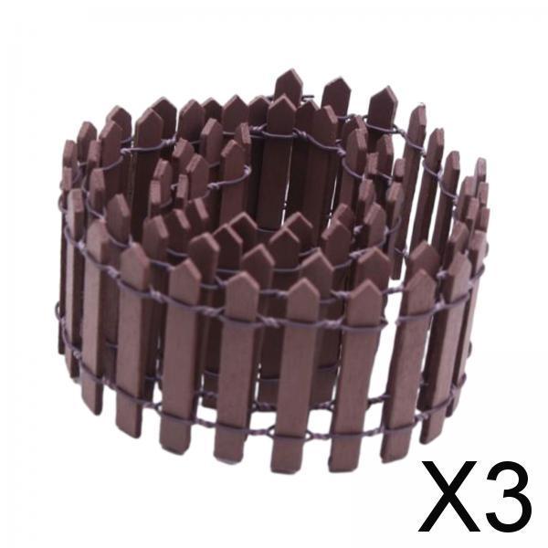3xMiniature Fairy Garden Fence 90x5cm for Dollhouses Fairy Gardens Accessories Coffee