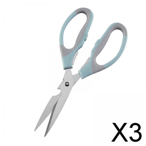 3xMultifunctional Kitchen Scissors Non Slip Meat Scissors for Pizza Blue