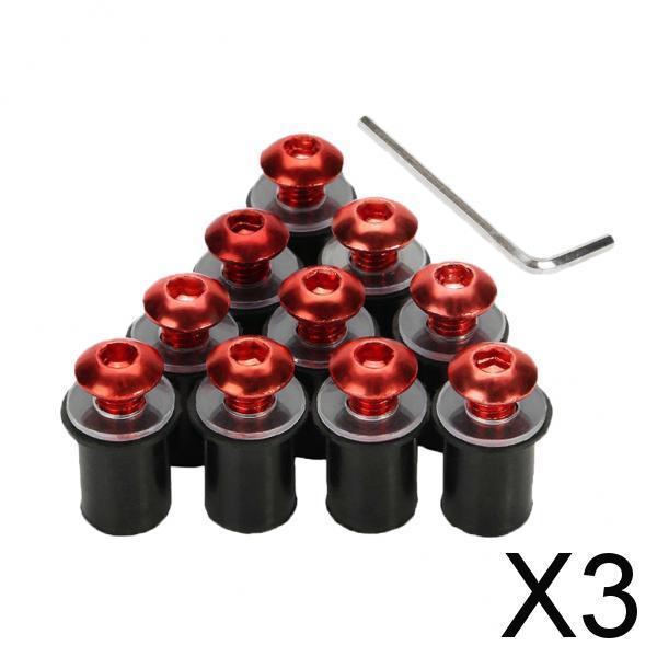 3x10 Pieces Universal Windscreen Windshield Bolts Screw Kit M5 5mm Bolt Red