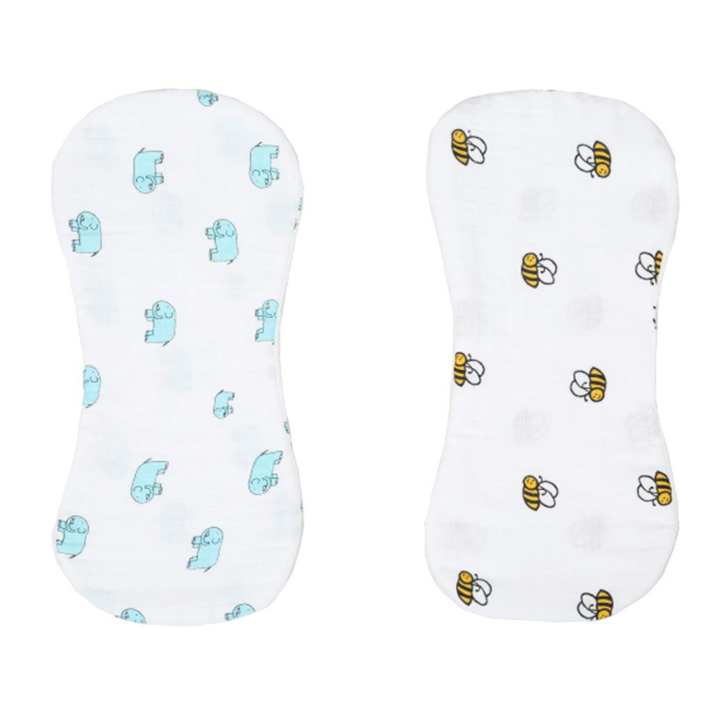 2 Pieces Baby Spit Sweat Towel Feeding Pad Green elephant and Bee