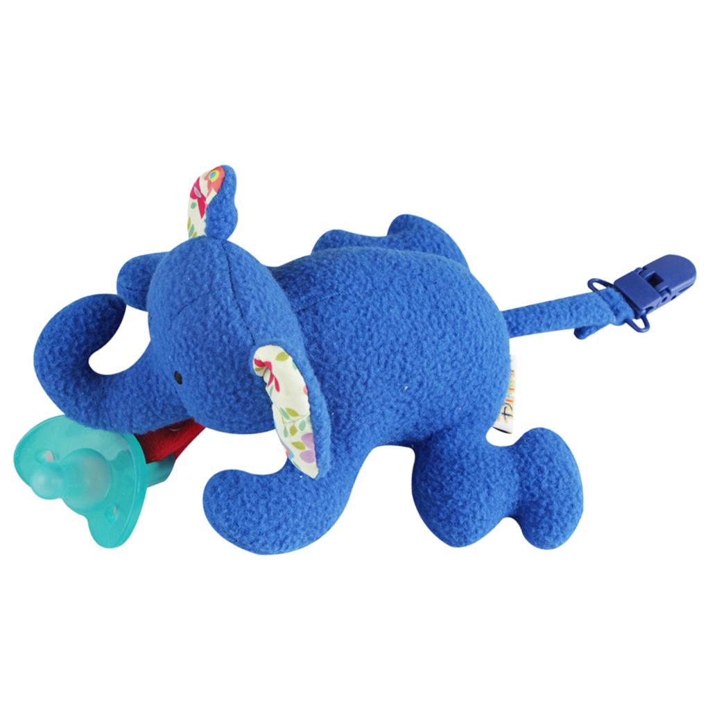 Inafnt Silicone Pacifier Holder Plush Animal Detachable Toy Blue elephant