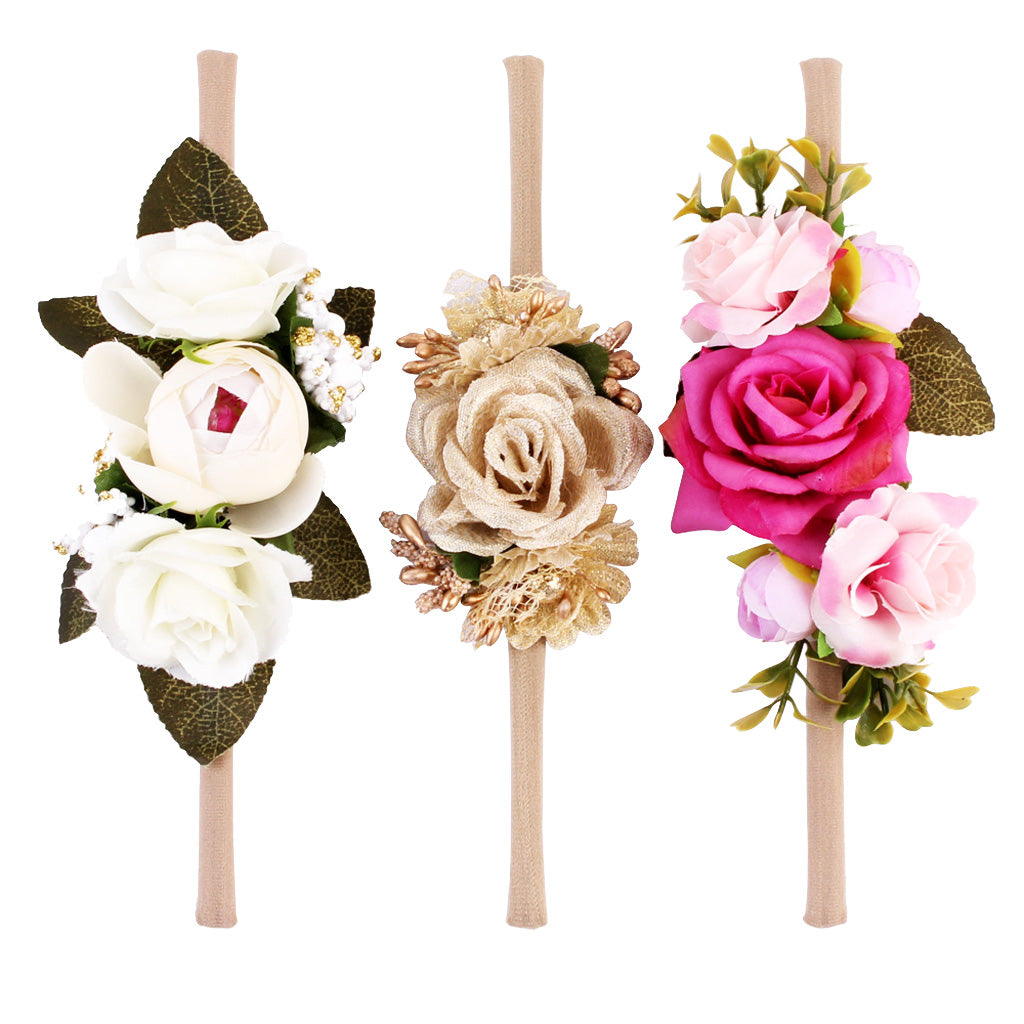 3 Pieces Flower Headbands Hair Baby Bowknot Accessories Set Photography C