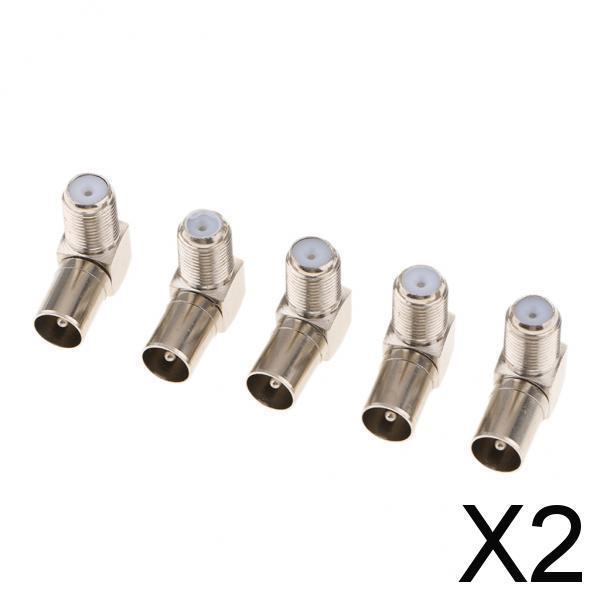 2x5Pieces F Female to TV RF Male Angle Connector Coax Coaxial Cable Adapter