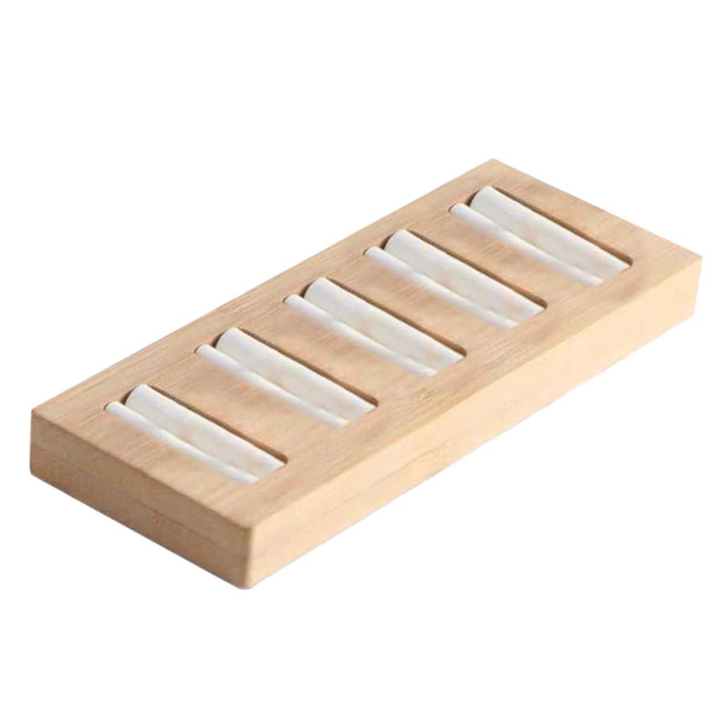 Wooden Earrings Rings Jewelry Display Tray Organizer Holder 5 Slots White