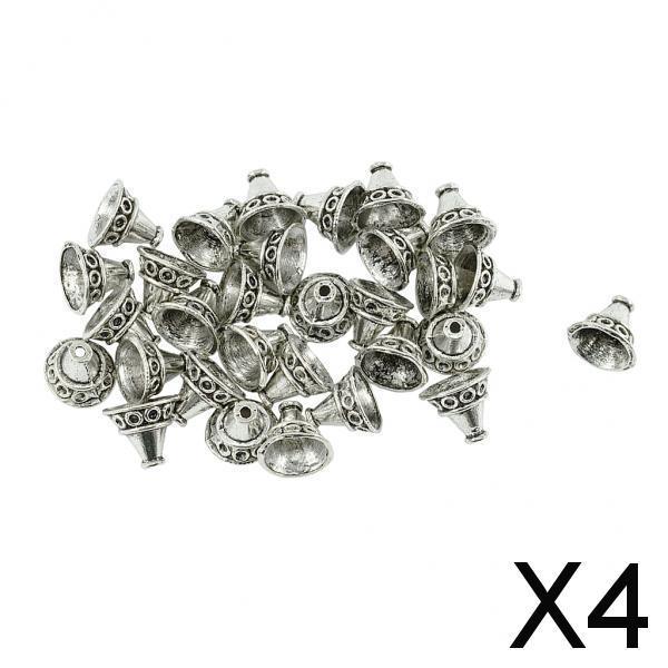 4x30 Pieces Tibetan Silver Patterned Caps Flower Focal Tassel Jewelry DIY