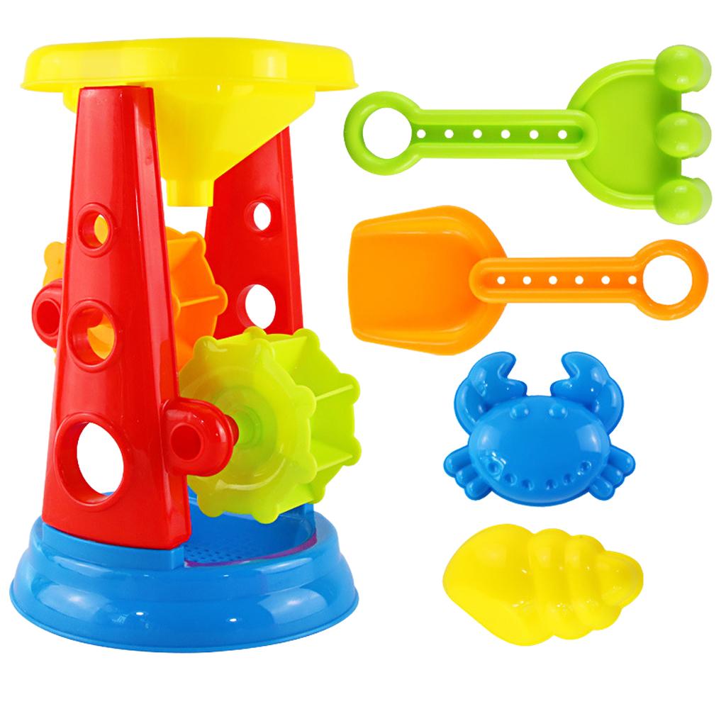 5pcs Durable Sand Beach Toy Set for Kids with Water Wheel, Rake, Shovel and 2 Animal Molds