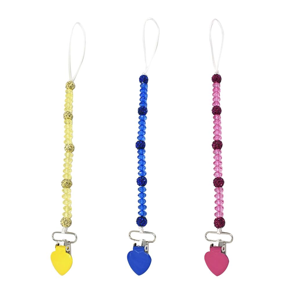 3 Pieces Baby Pacifier Crystal Pacifier Chain Clip  Blue  Rose red  Yellow