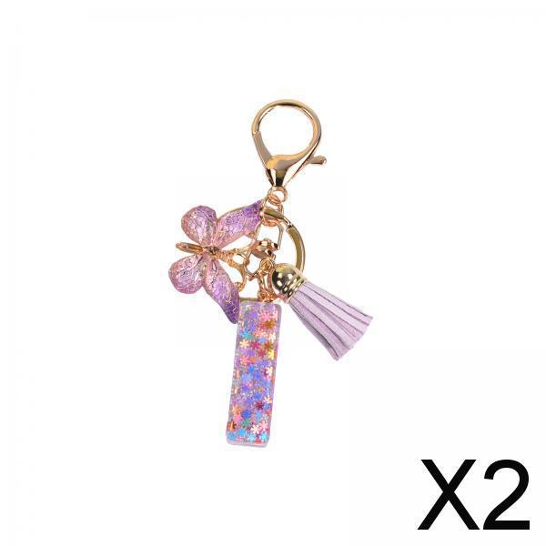 2xResin Keychain Ornaments Girls Women Gifts English Alphabet Keyring Keychain I