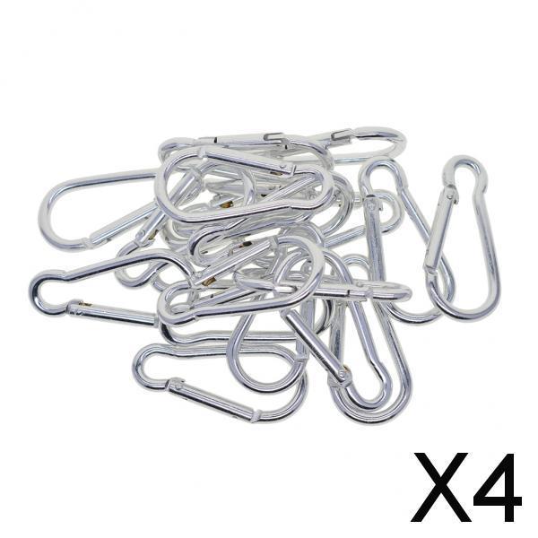 4x20 Piece D Shape Sports Hiking Carabiner Buckle Snap Spring Clip Hook Silver