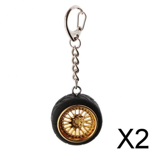 2xCar Key Ring Creative Wheel Rim Hub Design Chain Keyfob Pendant Golden