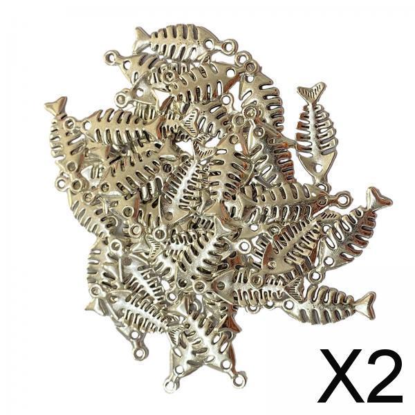 2x50Pcs Fish Charms Alloy Fish Pendant Charms for Earrings Necklace Accs Argent