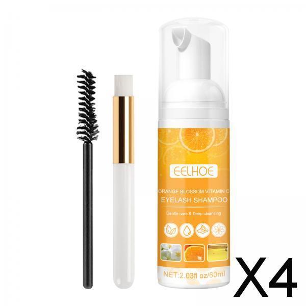4xEyelash Shampoo for Eyelash Extension with Brush Portable for Salon Home Use