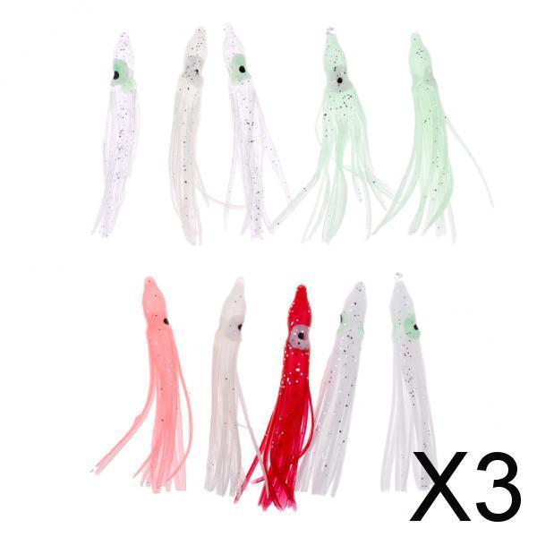3x10pcs Squid Lure Soft Baits Octopus Squid Skirt Lure Sea Fishing Accessories