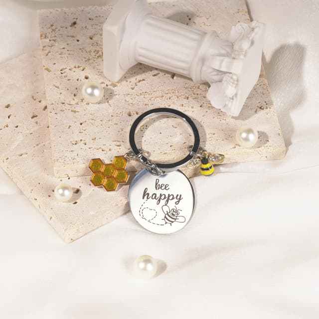 Bee Keychain Inspirational Keyring Gifts - Bee Keyrings, Bee Charm, Honey Key Ring, Cute Bee Accessory Keyrings, Bee Happy Keychain Gifts for Men Women Boys Girls Bag Purse Wallet Handbags Backpack